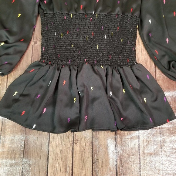 Never Fully Dressed Womens Dress L Large Black Smocked Mini Lightning Bolt - Picture 7 of 9